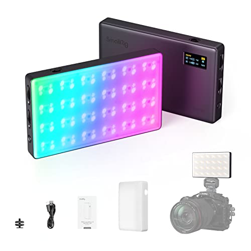 SMALLRIG Led Videoleuchte RGB, 5000mAh Fotolicht mit OLED-Bildschirm, Cold Shoe Mount und Diffusor, 1500Lux@0.3m 2500K-8500K Ganzmetallkamera-Dauerlicht mit 12 Lichteffekte, RM120-3808 von SMALLRIG