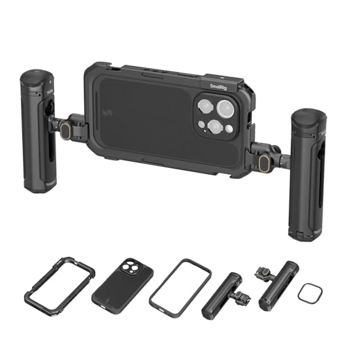 SMALLRIG Phone Video Cage Dual Handheld Kit für iPhone 16 Pro Max, Phone Rig mit kabellosem Quick Release-Seitengriff für Videoaufnahmen/YouTube/Live-Streaming/Vlog – 5005 von SMALLRIG