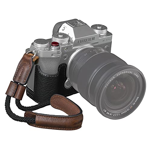 SMALLRIG X-T5 Half Case mit Handschlaufe und Auslöser, Kameratasche aus braunem Leder im Retro-Stil mit Aluminium-Bodenplatte für FUJIFILM X-T5-3927 von SMALLRIG