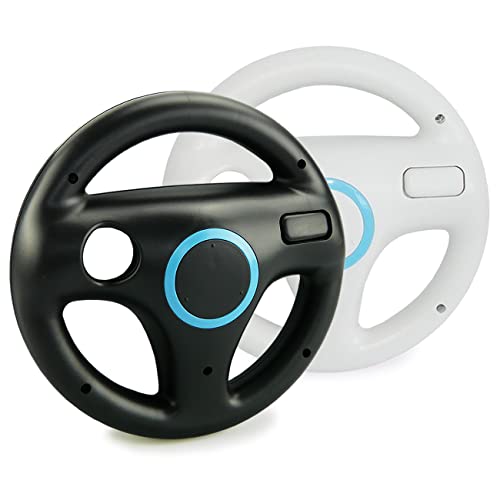 SMARDY 2x Lenkrad Weiss + Schwarz Racing Wheel Kompatibel mit Nintendo Wii U Fernbedienung Controller für Mario Kart Game Rennspiele von SMARDY