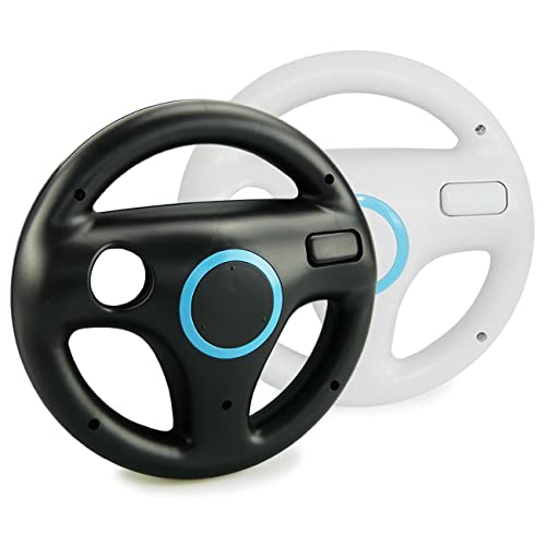 smardy 2x Lenkrad für Wii Fernbedienung, Weiss + Schwarz, Racing Wheel für Rennspiele Kompatibel mit Nintendo Wii, Wii U Controller für Mario Kart Spiele, Racing Games von SMARDY
