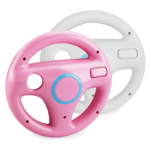 smardy 2x Lenkrad für Wii Fernbedienung, Weiss + Rosa, Racing Wheel für Rennspiele Kompatibel mit Nintendo Wii, Wii U Controller für Mario Kart Spiele, Racing Games von SMARDY