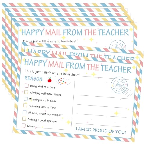 Rainbow Happy Mail Lehrernotizen für Eltern, Klassenzimmer, gutes Verhalten, Motivationskarten, Motivationskarten, positive Postkarten für Vorschule, Kindergarten, Grundschule, 50 Stück (Farbe 1) von SMARSTICKER