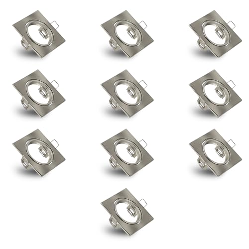 10x GU10 Einbaustrahler Set einstellbar Ø50mm Quadrat Chrom Farbe gebürstet Deckenstrahler Ø82x82mm Für LED & Halogen (10er Set Chrom) von SMART LED