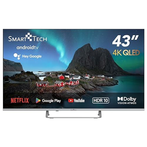 Smart Tech 4K UHD 43 Zoll (109 cm) Quantum-Dot Android 11.0 Smart TV 43QA20V3, Quad core, 2G/8G, DVB-T2/C/S2, WiFi 2T2R, HbbTV, HDR10 H.265, 4xHDMI, 2xUSB, Schwarz von SMART TECH