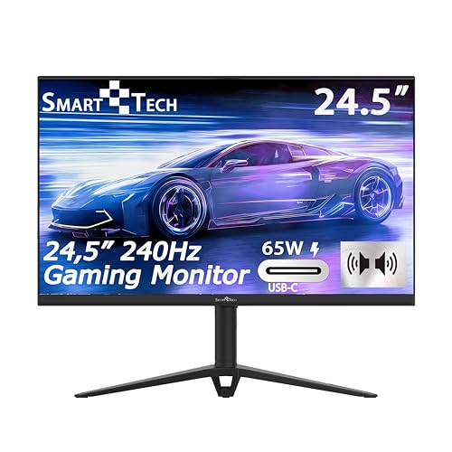 Smart Tech Gaming Monitor 25 Zoll, Full HD-Auflösung(1920x1080), Monitor 240Hz, USB-C 65W, Mit Zwei Lautsprechern, 1ms MPRT, FreeSync, Type-C, Höhenverstellbar, Drehbarer, HDMI DP, Schwarz von Smart Tech
