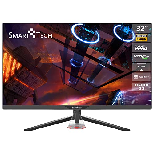 SMART TECH IPS Monitor: 32 Zoll, 144 Hz, DCI-P3, 4K, UHD Auflösung, Eingebaute Lautsprecher, HDMI, DP, USB, Type-C, Neigung verstellbar (HDMI-, DP- und Type-C Kabel im Lieferumfang enthalten) von SMART TECH