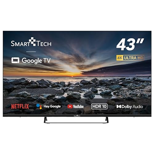 SMART TECH Smart TV, 43 Zoll 4K UHD, Google TV, Wi-Fi, DVB-T2/C/S2, HbbTV, Netflix, YouTube, Dolby Audio, 2023 [43UG10V3] von SMART TECH
