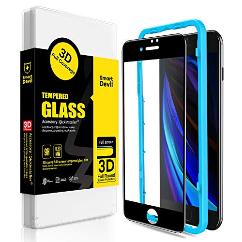 SMARTDEVIL [2 Stück Displayschutzfolie für iPhone SE 2020 Schutzfolie, 3D-Vollabdeckung, Gehärtetes Glas, einfache Montage, professioneller Schutzfilm Hersteller für iPhone SE 2020, schwarz von SMARTDEVIL