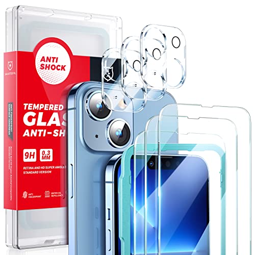 SMARTDEVIL [3+3 Stück Panzer Schutz Glas für iPhone 13 Schutzfolie,mit Rahmen-Installationshilfe, 3 Glasfolie für Kameraschutz, [Anti- Kratzer], 9H Härte Panzerfolie, HD Displayschutz, Ultra-klar von SMARTDEVIL