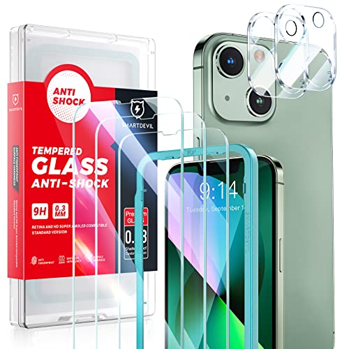 SMARTDEVIL Panzer Schutz Glas für iPhone 13 (6.1), 3 Schutzfolie und 2 Kamera Schutzglas, mit Positionierhilfe, 9H Härte, Anti-Kratzen, Anti-Öl, Anti-Bläschen, 2.5D Runde Kante von SMARTDEVIL