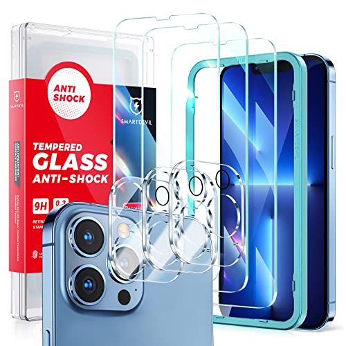 SMARTDEVIL Schutzglas für iPhone 13 Pro 6,1 Zoll, 3 Stück Schutzfolie und 3 Stück Kamera Folie, HD Displayschutzfolie, Panzerfolie Keine Blasen von SMARTDEVIL