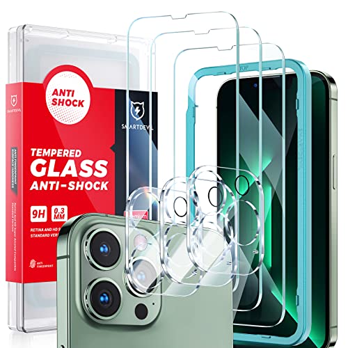 SMARTDEVIL Schutzglas für iPhone 13 Pro Max 6,7 Zoll, 3 Stück Schutzfolie und 3 Stück Kamera Folie, HD Displayschutzfolie, Panzerfolie Keine Blasen von SMARTDEVIL