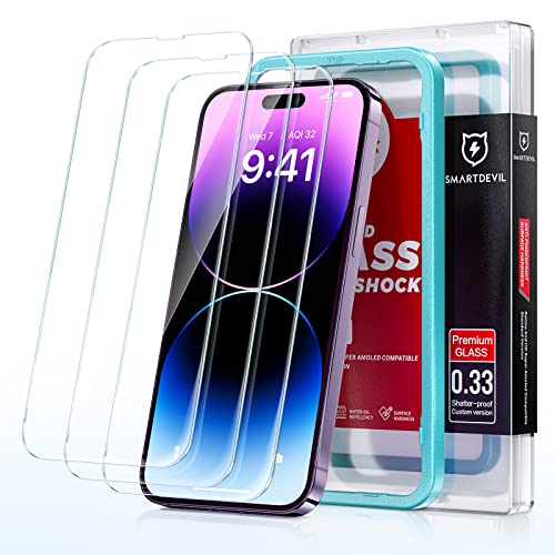 SMARTDEVIL iPhone 14 Pro Max 3er-Pack gehärtetes Glas Displayschutzfolie, 9H Härtegrad, HD-Anzeige, Kratzfest, mit professionellem Werkzeug zur Unterstützung von SMARTDEVIL