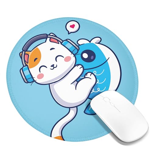 Computer-Mauspad mit Katzenmotiv, süßes Cartoon-Tier, Reiten, Fisch, lustige Neuheit, Kopfhörer, blau-weiß, Polyester-Gummi, abwischbar, dekorativ, rutschfest, für Schreibtisch und Zuhause, für die Ar Computer-Mauspad mit Katzenmotiv, süßes Cartoon-Tier, Reiten, Fisch, lustige Neuheit, Kopfhörer, blau-weiß, Polyester-Gummi, abwischbar, dekorativ, rutschfest, für Schreibtisch und Zuhause, für die Ar von SMAZDFXX