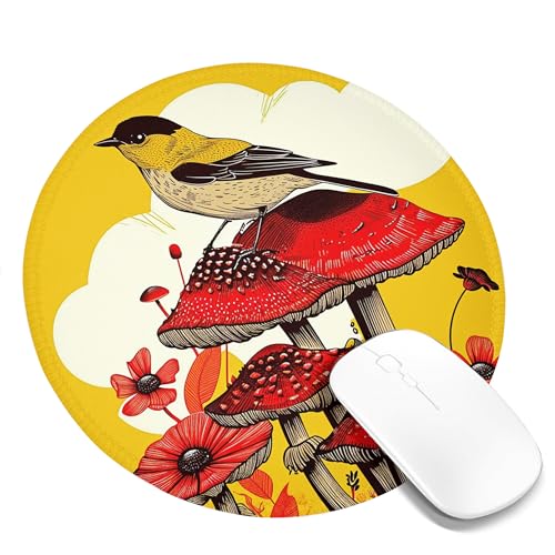 Computer-Mauspad mit Pilzmotiv, Vogel, Blumenmuster, Wolken, Landschaft, Cottagecore, Country, Gelb, Rot, Braun, Polyester, Gummi, abwischbar, dekorativ, rutschfest, Schreibtischunterlage für zu Hause Computer-Mauspad mit Pilzmotiv, Vogel, Blumenmuster, Wolken, Landschaft, Cottagecore, Country, Gelb, Rot, Braun, Polyester, Gummi, abwischbar, dekorativ, rutschfest, Schreibtischunterlage für zu Hause von SMAZDFXX
