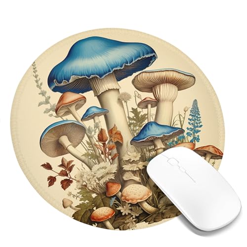 Computer-Mauspad mit Pilzmotiv, elegante, edle Pflanzen, Bauernhaus, Cottagecore, Vintage, Beige, Blau, Polyester, Gummi, abwischbar, dekorativ, rutschfest, für den Schreibtisch zu Hause, für die Arbe Computer-Mauspad mit Pilzmotiv, elegante, edle Pflanzen, Bauernhaus, Cottagecore, Vintage, Beige, Blau, Polyester, Gummi, abwischbar, dekorativ, rutschfest, für den Schreibtisch zu Hause, für die Arbe von SMAZDFXX