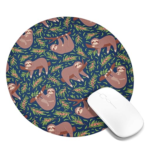 Faultier-Laptop-Mauspad, Blätter, Pflanzen, Cartoon, süß, Schlaf, lustiges Tier, Vintage, Landhaus, Blau, Grün, Braun, Polyester, Gummi, dekorativ, rutschfest, für Zuhause, Schreibtisch, rund, 20,3 x Faultier-Laptop-Mauspad, Blätter, Pflanzen, Cartoon, süß, Schlaf, lustiges Tier, Vintage, Landhaus, Blau, Grün, Braun, Polyester, Gummi, dekorativ, rutschfest, für Zuhause, Schreibtisch, rund, 20,3 x von SMAZDFXX