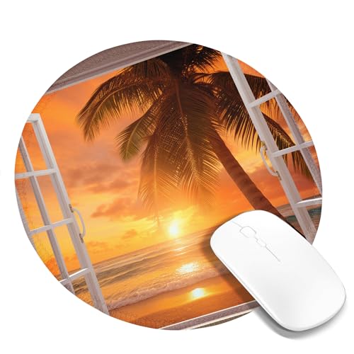 Laptop-Mauspad mit Meeresmotiv, malerische Landschaft durch Fenster, Strand, Sonnenaufgang, Sonnenuntergang, tropischer Baum, Orange, Braun, Weiß, Polyester, Gummi, Dekor, rutschfest, für Zuhause, Sch Laptop-Mauspad mit Meeresmotiv, malerische Landschaft durch Fenster, Strand, Sonnenaufgang, Sonnenuntergang, tropischer Baum, Orange, Braun, Weiß, Polyester, Gummi, Dekor, rutschfest, für Zuhause, Sch von SMAZDFXX