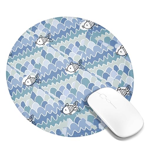 Mauspad mit Fischmotiv, für Laptop, Meereswellen, handgezeichnetes Cartoon-Muster, niedlich, lustig, , Meereslebewesen, blaugrau, Polyester-Gummi, dekorativ, rutschfest, für Zuhause und Schreibti Mauspad mit Fischmotiv, für Laptop, Meereswellen, handgezeichnetes Cartoon-Muster, niedlich, lustig, , Meereslebewesen, blaugrau, Polyester-Gummi, dekorativ, rutschfest, für Zuhause und Schreibti von SMAZDFXX
