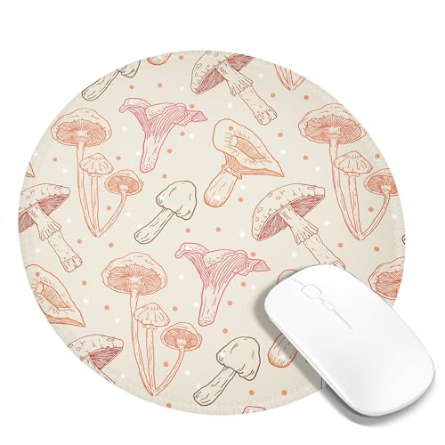 Mauspad mit Pilz-Muster, Cartoon-Ästhetik, Gravur, Country-Art, Beige, Orange, Polyester-Gummi, wasserdicht, dekorativ, für Unternehmen, Bibliothek, Büro, genäht, rund, 20,3 x 20,3 cm Mauspad mit Pilz-Muster, Cartoon-Ästhetik, Gravur, Country-Art, Beige, Orange, Polyester-Gummi, wasserdicht, dekorativ, für Unternehmen, Bibliothek, Büro, genäht, rund, 20,3 x 20,3 cm von SMAZDFXX