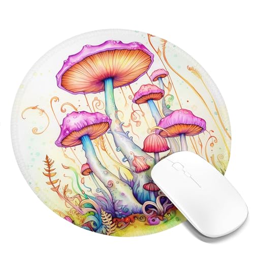 Mauspad mit Pilzmotiv, ästhetische Pflanzen, Aquarell, Cottagecore, Country, Hot Pink, Gelb, Polyester-Gummi, wasserdicht, dekorativ, für Unternehmen, Bibliothek, Büro, genäht, rund, 20,3 x 20,3 cm Mauspad mit Pilzmotiv, ästhetische Pflanzen, Aquarell, Cottagecore, Country, Hot Pink, Gelb, Polyester-Gummi, wasserdicht, dekorativ, für Unternehmen, Bibliothek, Büro, genäht, rund, 20,3 x 20,3 cm von SMAZDFXX