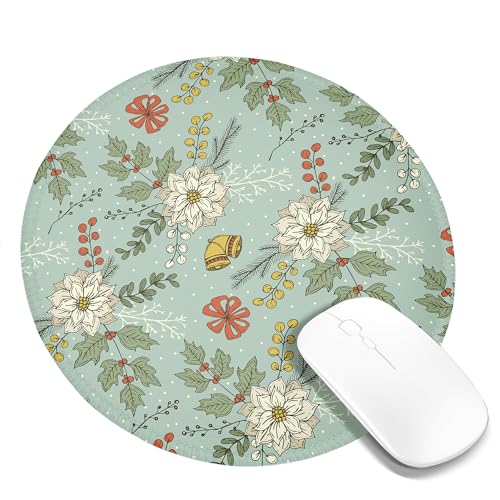 Mauspad mit Vintage-Blumenmuster, Cottagecore-Pflanzen, Blumen, Cartoon-Muster, Retro, Country, Mintgrün, Grau, Polyester-Gummi, wasserdicht, Dekoration, Firma, Bibliothek, Büro, genäht, rund, 20,3 x Mauspad mit Vintage-Blumenmuster, Cottagecore-Pflanzen, Blumen, Cartoon-Muster, Retro, Country, Mintgrün, Grau, Polyester-Gummi, wasserdicht, Dekoration, Firma, Bibliothek, Büro, genäht, rund, 20,3 x von SMAZDFXX