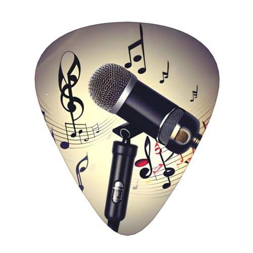 Mikrofon mit Musiknoten-Aufdruck, 12 Stück, Gitarrenplektren, passend für Liebhaber, 3 verschiedene Stärken, 0,46 0,71 0,96 mm Mikrofon mit Musiknoten-Aufdruck, 12 Stück, Gitarrenplektren, passend für Liebhaber, 3 verschiedene Stärken, 0,46 0,71 0,96 mm von SMAZDFXX