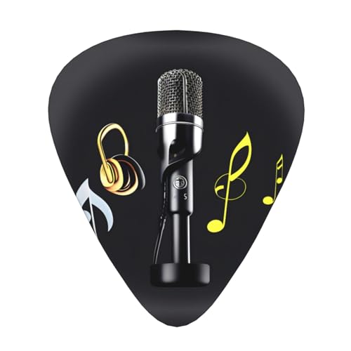 Mikrofon mit Musiknoten-Aufdruck, 12 Stück, Gitarrenplektren, passend für Liebhaber, 3 verschiedene Stärken, 0,46 0,71 0,96 mm Mikrofon mit Musiknoten-Aufdruck, 12 Stück, Gitarrenplektren, passend für Liebhaber, 3 verschiedene Stärken, 0,46 0,71 0,96 mm von SMAZDFXX