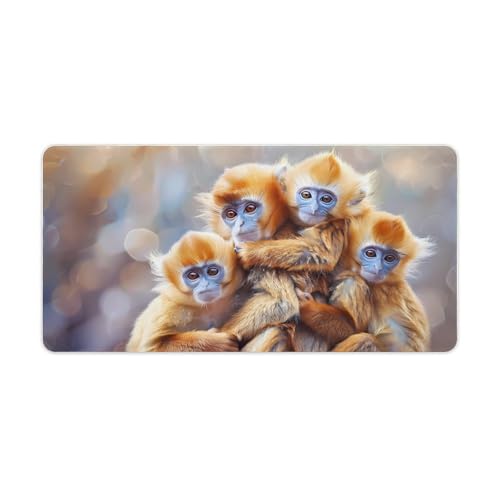 SMAZDFXX Golden Monkeys Große Schreibtischunterlage, Mauspad mit Rutschfester Gummiunterseite und genähten Kanten für Gaming-Tastatur von SMAZDFXX