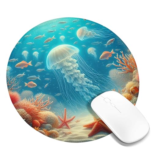 SMAZDFXX Tragbares Mauspad mit Quallenmotiv, Meereswelt, Unterwasserfische, Korallen, e, Strand, Blau, Orange, Beige, Polyester-Gummi, dekorativ, waschbar, für Bibliothek, Schreibtisch, Büro, Fi SMAZDFXX Tragbares Mauspad mit Quallenmotiv, Meereswelt, Unterwasserfische, Korallen, e, Strand, Blau, Orange, Beige, Polyester-Gummi, dekorativ, waschbar, für Bibliothek, Schreibtisch, Büro, Fi von SMAZDFXX