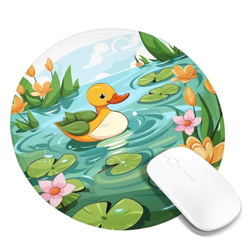 Tragbares Mauspad mit Ente, Cartoon-Landschaft, malerischer See, süßes Tier, Blumenmuster, Chinoiserie, Grün, Orange, Polyester-Gummi, dekorativ, waschbar, für Bibliothek, Schreibtisch, Büro, für Lapt Tragbares Mauspad mit Ente, Cartoon-Landschaft, malerischer See, süßes Tier, Blumenmuster, Chinoiserie, Grün, Orange, Polyester-Gummi, dekorativ, waschbar, für Bibliothek, Schreibtisch, Büro, für Lapt von SMAZDFXX
