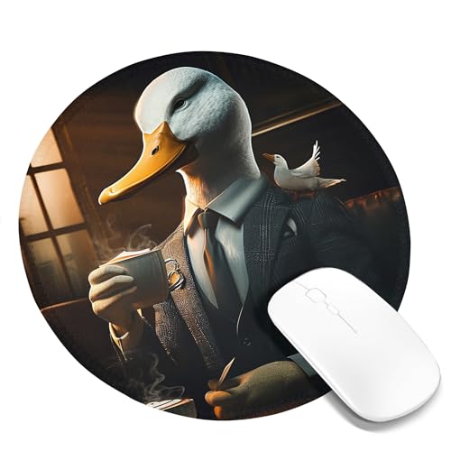 Tragbares Mauspad mit Ente, Gentleman, lustig, cool, Tier, Getränk, Kaffee, Neuheit, Braun, Grau, Weiß, Polyester, Gummi, dekorativ, waschbar, Bibliothek, Schreibtisch, Büro, für Laptop, rund, 20,3 x Tragbares Mauspad mit Ente, Gentleman, lustig, cool, Tier, Getränk, Kaffee, Neuheit, Braun, Grau, Weiß, Polyester, Gummi, dekorativ, waschbar, Bibliothek, Schreibtisch, Büro, für Laptop, rund, 20,3 x von SMAZDFXX