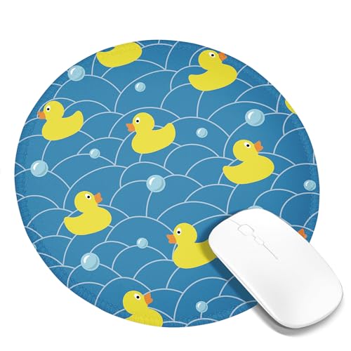 Tragbares Mauspad mit Ente, süßes Cartoon-Gummi, Tier-Wellen-Blasen-Muster, dunkelblau-gelb, Polyester-Gummi, dekorativ, waschbar, für Bibliothek, Schreibtisch, Büro, für Laptop, rund, 20,3 x 20,3 cm Tragbares Mauspad mit Ente, süßes Cartoon-Gummi, Tier-Wellen-Blasen-Muster, dunkelblau-gelb, Polyester-Gummi, dekorativ, waschbar, für Bibliothek, Schreibtisch, Büro, für Laptop, rund, 20,3 x 20,3 cm von SMAZDFXX