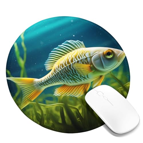 Tragbares Mauspad mit Fisch-Motiv, Seetang, Meerespflanzen, , 3D-Kreatur, Unterwassertier, Blaugrün, Polyester-Gummi, dekorativ, waschbar, für Bibliothek, Schreibtisch, Büro, für Laptop, rund, 20 Tragbares Mauspad mit Fisch-Motiv, Seetang, Meerespflanzen, , 3D-Kreatur, Unterwassertier, Blaugrün, Polyester-Gummi, dekorativ, waschbar, für Bibliothek, Schreibtisch, Büro, für Laptop, rund, 20 von SMAZDFXX