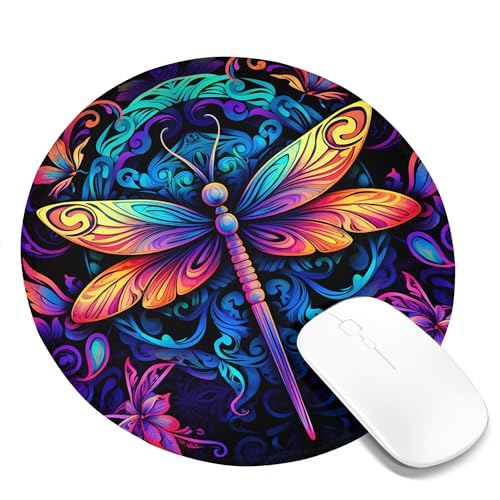 Tragbares Mauspad mit Libellenmotiv, mystische Blumen, Schönheit, Flügel, psychedelische Ästhetik, abstrakt, mehrfarbig, Polyester-Gummi-Dekor, waschbar, für Bibliothek, Schreibtisch, Büro, für Laptop Tragbares Mauspad mit Libellenmotiv, mystische Blumen, Schönheit, Flügel, psychedelische Ästhetik, abstrakt, mehrfarbig, Polyester-Gummi-Dekor, waschbar, für Bibliothek, Schreibtisch, Büro, für Laptop von SMAZDFXX