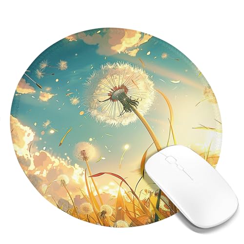 Tragbares Mauspad mit Löwenzahn-Motiv, Landschaft, Sonnenschein, Sonnenaufgang, Cottagecore, Country, malerischer Himmel, Blau, Grün, Beige, Polyester, Gummi, Dekor, waschbar, für Bibliothek, Schreibt Tragbares Mauspad mit Löwenzahn-Motiv, Landschaft, Sonnenschein, Sonnenaufgang, Cottagecore, Country, malerischer Himmel, Blau, Grün, Beige, Polyester, Gummi, Dekor, waschbar, für Bibliothek, Schreibt von SMAZDFXX