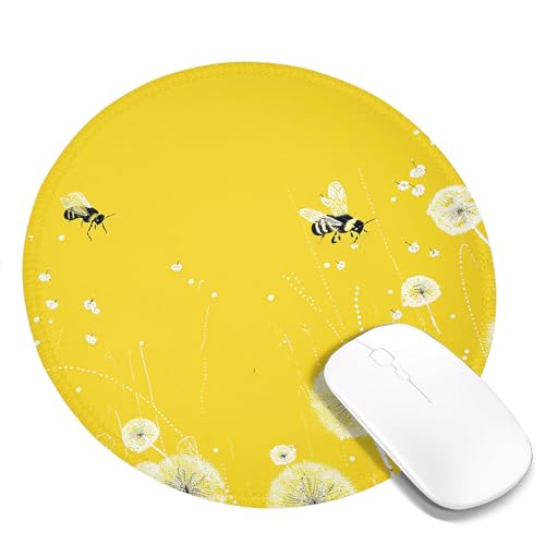 Tragbares Mauspad mit Löwenzahn-Motiv, abstraktes Blumenmuster, Biene, ästhetische Kunst, Landhaus-Modern-Illustration, Gelb-Weiß, Polyester-Gummi-Dekor, waschbar, für Bibliothek, Schreibtisch, Büro, Tragbares Mauspad mit Löwenzahn-Motiv, abstraktes Blumenmuster, Biene, ästhetische Kunst, Landhaus-Modern-Illustration, Gelb-Weiß, Polyester-Gummi-Dekor, waschbar, für Bibliothek, Schreibtisch, Büro, von SMAZDFXX