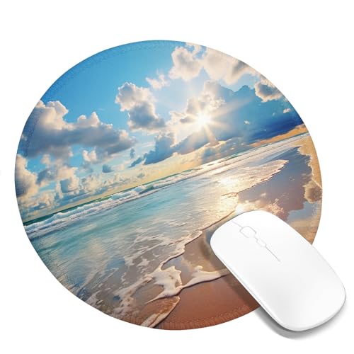 Tragbares Mauspad mit Meeresmotiv, Küsten-, Strand- und Landschaftsmotiv, 3D-Himmel, Wolken, wellen, Sonnenschein, Sonnenaufgang, Blau, Weiß, Braun, Polyester-Gummi-Dekor, waschbar, für Schreibti Tragbares Mauspad mit Meeresmotiv, Küsten-, Strand- und Landschaftsmotiv, 3D-Himmel, Wolken, wellen, Sonnenschein, Sonnenaufgang, Blau, Weiß, Braun, Polyester-Gummi-Dekor, waschbar, für Schreibti von SMAZDFXX