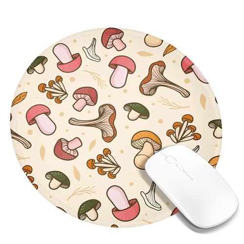 Tragbares Mauspad mit Pilz-Motiv, Cartoon-süßes Muster, Blätter, Cottagecore, rustikal, Beige, Orange, Pink, Polyester-Gummi, dekorativ, waschbar, für Bibliothek, Schreibtisch, Büro, für Laptop, rund, Tragbares Mauspad mit Pilz-Motiv, Cartoon-süßes Muster, Blätter, Cottagecore, rustikal, Beige, Orange, Pink, Polyester-Gummi, dekorativ, waschbar, für Bibliothek, Schreibtisch, Büro, für Laptop, rund, von SMAZDFXX