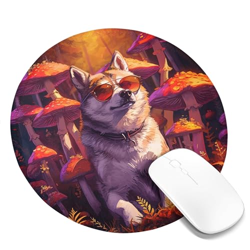 Tragbares Mauspad mit Pilzmotiv, Hund, cool, lustig, Humor, süße Pflanzen, Cottagecore, Rot, Orange, Weiß, Polyester, Gummi, dekorativ, waschbar, für Bibliothek, Schreibtisch, Büro, für Laptop, rund, Tragbares Mauspad mit Pilzmotiv, Hund, cool, lustig, Humor, süße Pflanzen, Cottagecore, Rot, Orange, Weiß, Polyester, Gummi, dekorativ, waschbar, für Bibliothek, Schreibtisch, Büro, für Laptop, rund, von SMAZDFXX