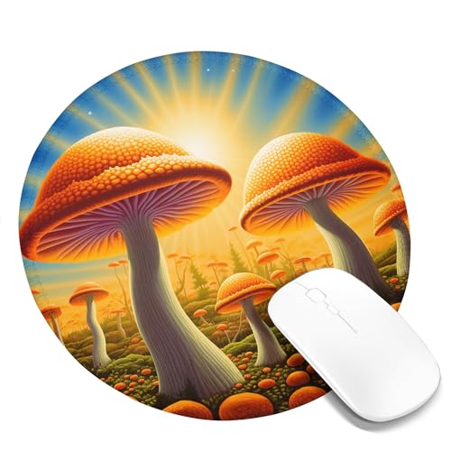 Tragbares Mauspad mit Pilzmotiv, Sonne, Sonnenuntergang, Landschaft, Baum, malerisches Cottagecore, Orange/Blau, Polyester-Gummi, dekorativ, waschbar, für Bibliothek, Schreibtisch, Büro, für Laptop, r Tragbares Mauspad mit Pilzmotiv, Sonne, Sonnenuntergang, Landschaft, Baum, malerisches Cottagecore, Orange/Blau, Polyester-Gummi, dekorativ, waschbar, für Bibliothek, Schreibtisch, Büro, für Laptop, r von SMAZDFXX