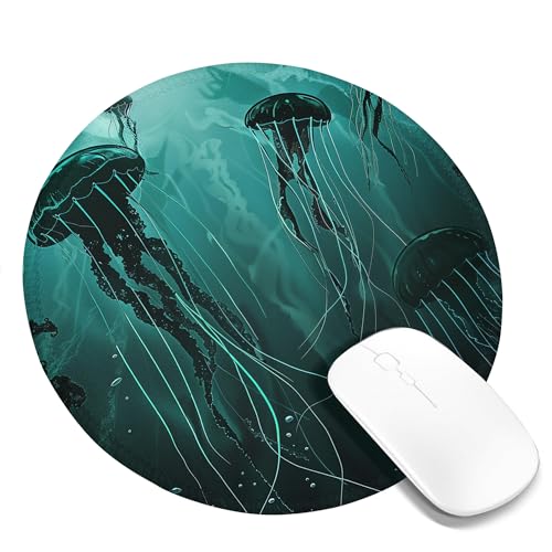 Tragbares Mauspad mit Quallenmotiv, Unterwasser, tiefes Wasser, , Tier-Silhouette, Seetang, Türkis, Schwarz, Polyester-Gummi, dekorativ, waschbar, für Bibliothek, Schreibtisch, Büro, Firma, 20,3 Tragbares Mauspad mit Quallenmotiv, Unterwasser, tiefes Wasser, , Tier-Silhouette, Seetang, Türkis, Schwarz, Polyester-Gummi, dekorativ, waschbar, für Bibliothek, Schreibtisch, Büro, Firma, 20,3 von SMAZDFXX