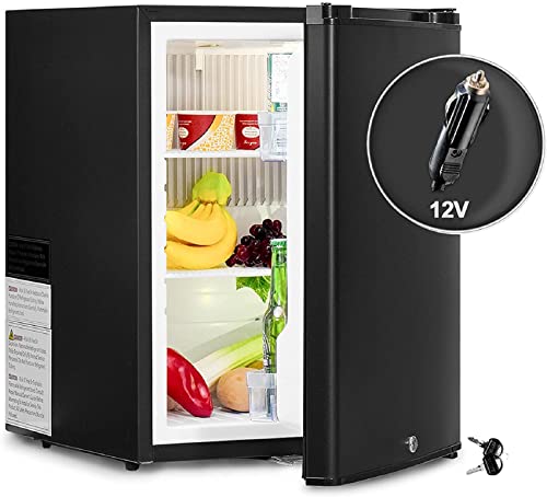 SMETA Kühlschrank 12V 230V,Camping Kühlschrank 12V 230V,Wohnwagen Kühlschrank,53L,Absorber Kühlschrank mit Schloss für Camping, Wohnmobil, Auto, LKW, Büro, Wohnheim, Lautlos, Schwarz von SMETA
