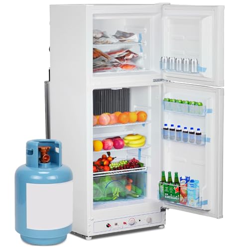 SMETA Gas Kühlschrank mit Gefrierfach, Gas/230V, Kühl-Gefrierkombination 175L, Weiß, für Ferienhaus Gîte Garage Wohnwagen Wohnmobil von SMETA