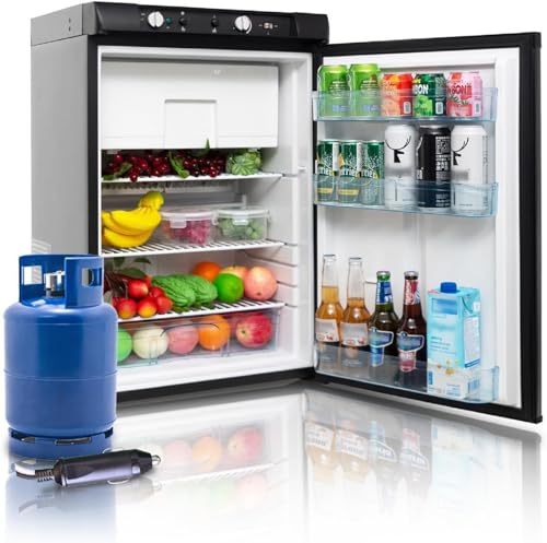 SMETA Gas Kühlschrank mit Gefrierschrank,Camping Kühlschrank Gas,Kühl-Gefrierkombination 100L,Leiser Kühlschrank,Kühlschrank 12v 230v Gas Propangas für Ferienhaus Wohnmobil Reisemobil Garage,Schwarz SMETA Gas Kühlschrank mit Gefrierschrank,Camping Kühlschrank Gas,Kühl-Gefrierkombination 100L,Leiser Kühlschrank,Kühlschrank 12v 230v Gas Propangas für Ferienhaus Wohnmobil Reisemobil Garage,Schwarz von SMETA