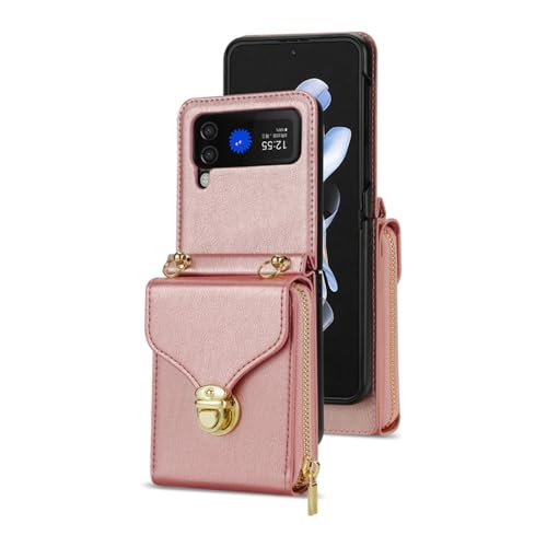 Lanyard Leder Reißverschluss Brieftasche Kartensteckplatz Handyhülle für Samsung Galaxy Z Flip 5 4 3 Lanyard Geldbörse Tasche Flip Stand Cover, Roségold, für Samsung Z Flip 4 Lanyard Leder Reißverschluss Brieftasche Kartensteckplatz Handyhülle für Samsung Galaxy Z Flip 5 4 3 Lanyard Geldbörse Tasche Flip Stand Cover, Roségold, für Samsung Z Flip 4 von SMIEK