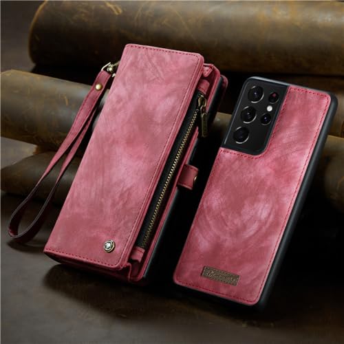 Magnetische Flip-Leder-Handyhülle für Samsung S22 Plus S23 S21 Ultra S20 S10 Wallet Card Cover, rot, für Samsung S22 Plus von SMIEK