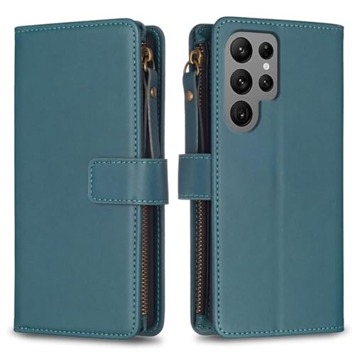 Multifunktionale Flip-Leder-Handyhülle für Samsung Galaxy S23 Ultra S24 Plus S22 S21 S20 FE Reißverschluss-Brieftaschen-Karten-Buchcover, grün, für Samsung S23 Ultra Multifunktionale Flip-Leder-Handyhülle für Samsung Galaxy S23 Ultra S24 Plus S22 S21 S20 FE Reißverschluss-Brieftaschen-Karten-Buchcover, grün, für Samsung S23 Ultra von SMIEK