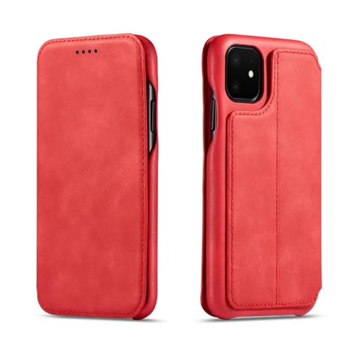 SMIEK Magnetische Flip-Leder-Handyhülle für iPhone 13 12 11 14 15 Pro Max X XS XR Wallet Card Cover, rot, für iPhone 11 von SMIEK